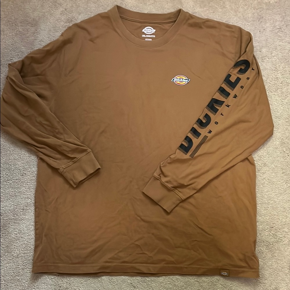 Dickies Brown Long Sleeve Tee Workwear Crew Neck Size 2XL